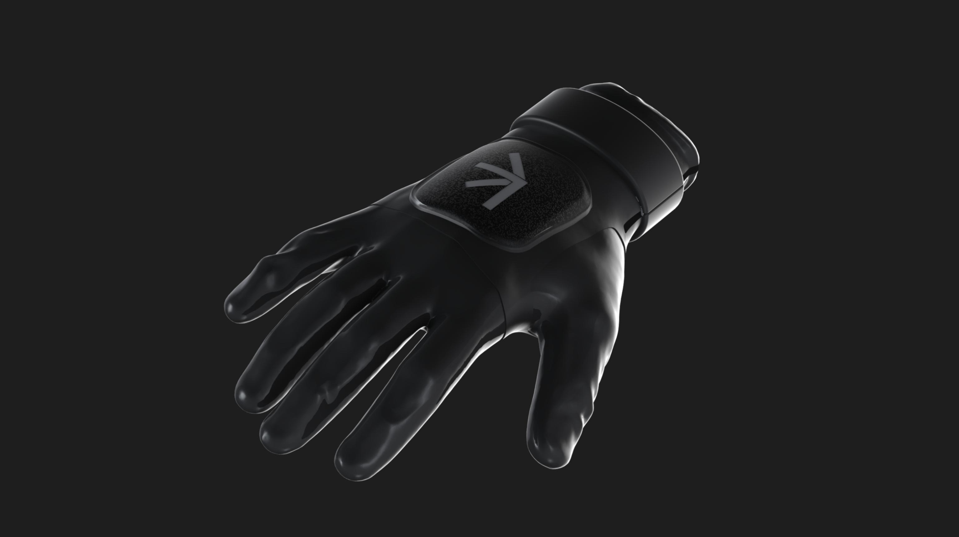 Concept render of the inherent™ partial-hand prosthesis, seen from the back of the hand, with the inherent mark on the dorsal shell.